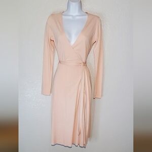 Guess Jeans Light Pink Long Sleeve True Classic Wrap Around Midi Dress Sz Small